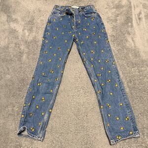 Reformation Jeans Womens 26 (28x28) Mixed Emotions High Rise Straight Smile Face